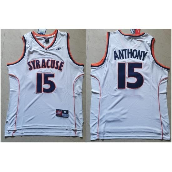 Syracuse University 15 Carmelo Anthony White Nike Basketball College Jersey