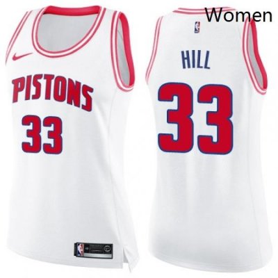 Womens Nike Detroit Pistons 33 Grant Hill Swingman WhitePink Fashion NBA Jersey