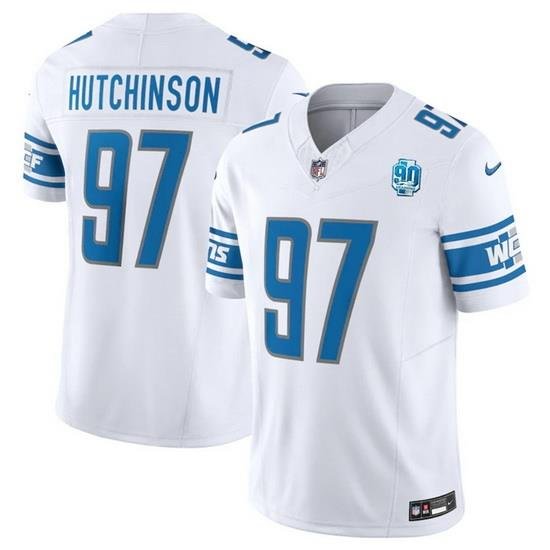 Men Detroit Lions 97 Aidan Hutchinson White 2023 F U S E  90th Anniversary Vapor Untouchable Limited Stitched Jersey