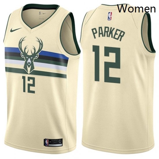 Womens Nike Milwaukee Bucks 12 Jabari Parker Swingman Cream NBA Jersey City Edition