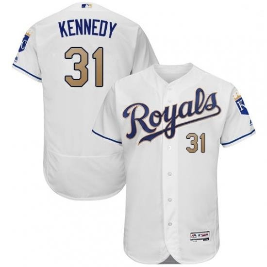 Mens Majestic Kansas City Royals 31 Ian Kennedy White Home Flex Base Authentic MLB Jersey