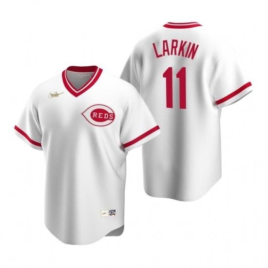 Mens Nike Cincinnati Reds 11 Barry Larkin White CooperstoWn Collection Home Stitched Baseball Jerse