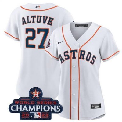 Women Houston Astros 27 Jose Altuve White 2022 World Series Champions Cool Base Stitched Baseball Jersey