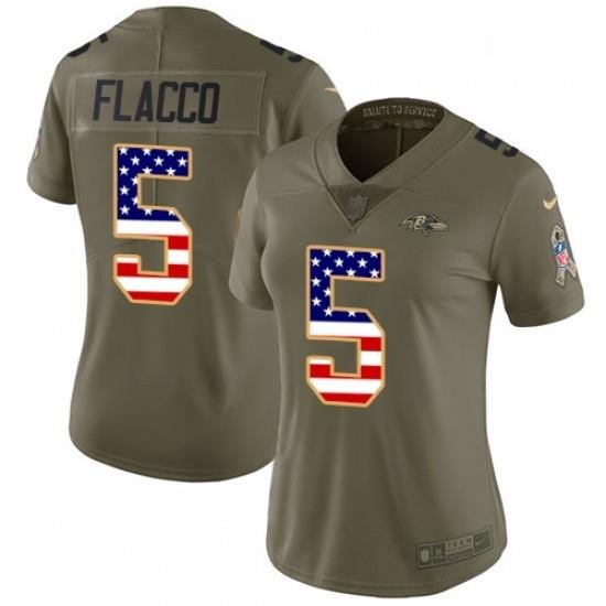 Womens Nike Baltimore Ravens 5 Joe Flacco Limited OliveUSA Flag Salute to Service NFL Jersey