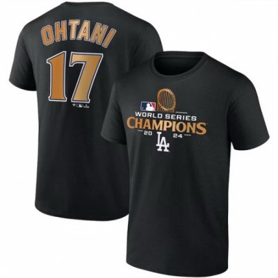 Men Los Angeles Dodgers 17 Shohei Ohtani Black 2024 World Series Champions Name  26 Number T Shirt