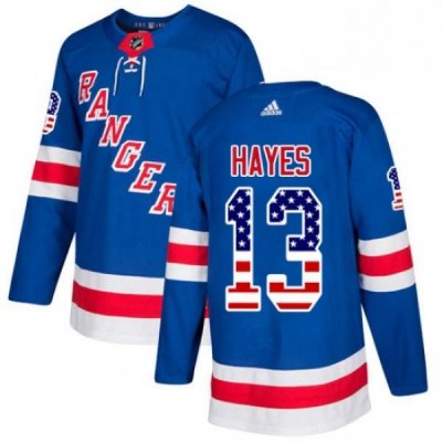 Mens Adidas New York Rangers 13 Kevin Hayes Authentic Royal Blue USA Flag Fashion NHL Jersey