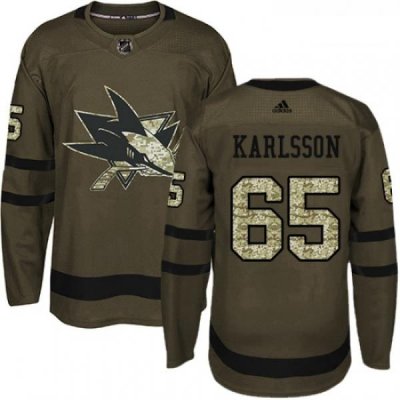 Youth Adidas San Jose Sharks 65 Erik Karlsson Premier Green Salute to Service NHL Jersey