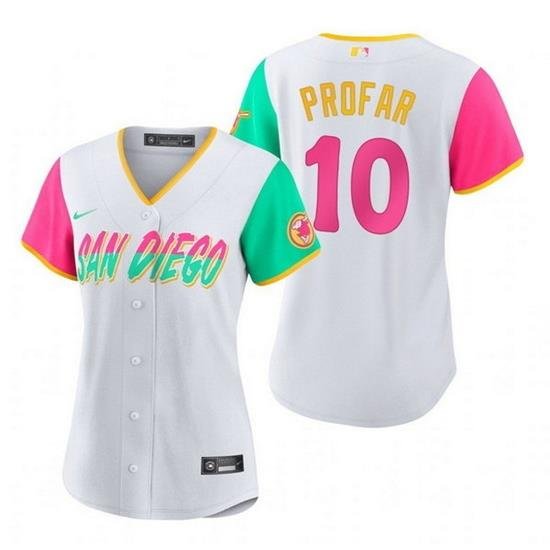 Women San Diego Padres 10 Jurickson Profar 2022 White City Connect Cool Base Stitched Baseball Jersey