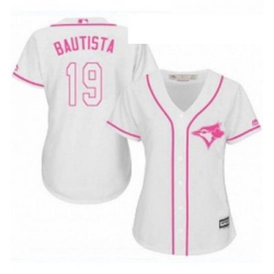 Womens Majestic Toronto Blue Jays 19 Jose Bautista Authentic White Fashion Cool Base MLB Jersey