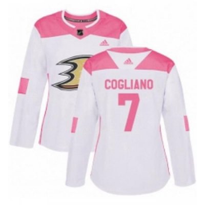 Womens Adidas Anaheim Ducks 7 Andrew Cogliano Authentic WhitePink Fashion NHL Jersey