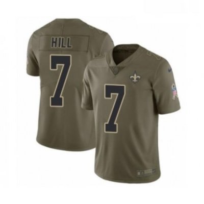 Mens Nike New Orleans Saints 7 Taysom Hill Limited Olive 2017 Salute to Service NFL Jersey