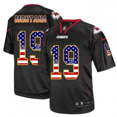 Men Nike Kansas City Chiefs 19 Joe Montana Elite Black USA Flag Fashion NFL Jersey