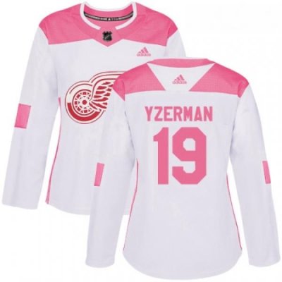 Womens Adidas Detroit Red Wings 19 Steve Yzerman Authentic WhitePink Fashion NHL Jersey