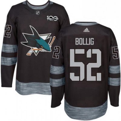 Mens Adidas San Jose Sharks 52 Brandon Bollig Premier Black 1917 2017 100th Anniversary NHL Jersey