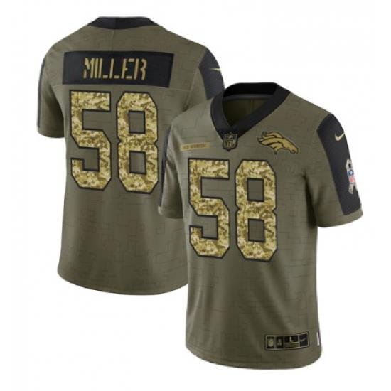 Men Denver Broncos 58 Von Miller 2021 Salute To Service Olive Camo Limited Stitched Jersey