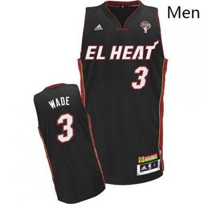 Mens Adidas Miami Heat 3 Dwyane Wade Swingman Black Latin Nights NBA Jersey