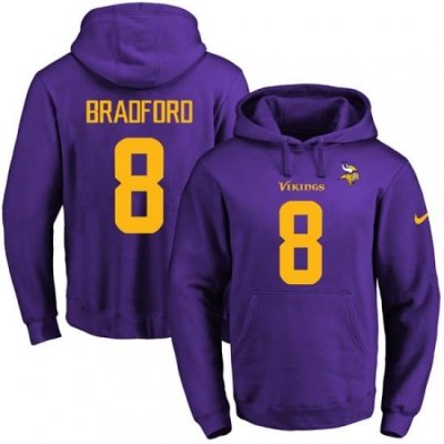 NFL Mens Nike Minnesota Vikings 8 Sam Bradford PurpleGold No Name Number Pullover Hoodie