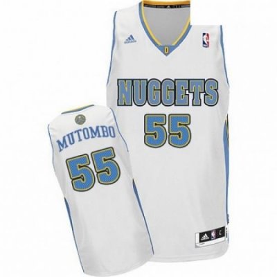 Mens Adidas Denver Nuggets 55 Dikembe Mutombo Swingman White Home NBA Jersey