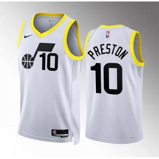 Men Utah Jazz 10 Jason Preston White Association Edition Stitched Basketball Jersey