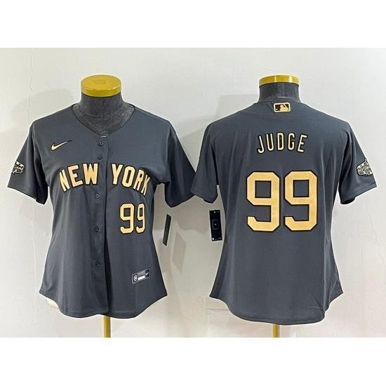 Women NeW York Yankees 99 Aaron Judge 2022 All Star Charcoal Stitched Baseball Jersey 28Run Small 29