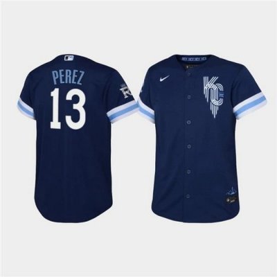 Youth Kansas City Royals 13 Salvador Perez 2022 Navy City Connect Stitched Baseball Jersey