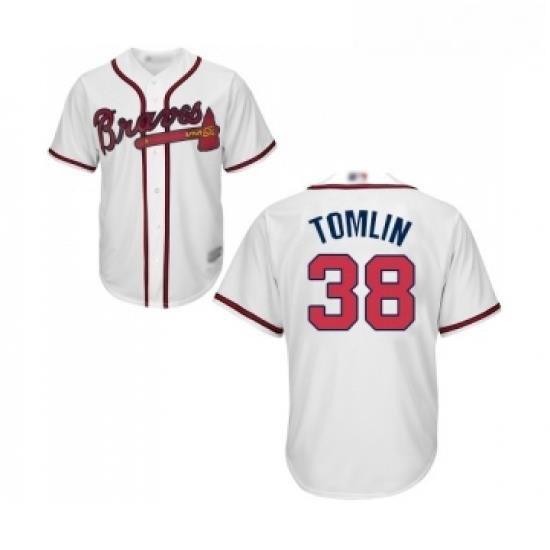 Youth Atlanta Braves 38 Josh Tomlin Replica White Home Cool Base Baseball Jersey