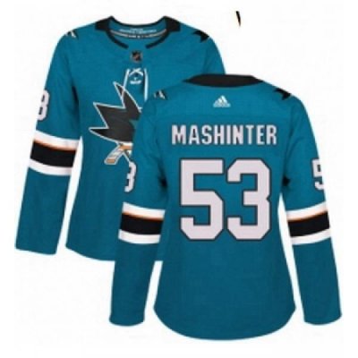 Womens Adidas San Jose Sharks 53 Brandon Mashinter Authentic Teal Green Home NHL Jersey