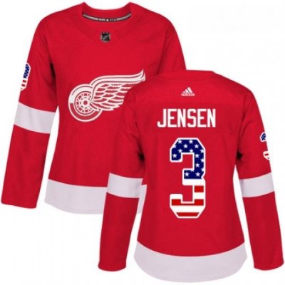 Womens Adidas Detroit Red Wings 3 Nick Jensen Authentic Red USA Flag Fashion NHL Jersey