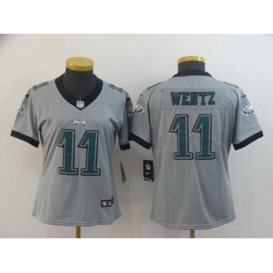 Women Nike Eagles 11 Carson Wentz Silver Women Inverted Legend Limited Jersey