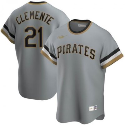 Men Pittsburgh Pirates 21 Roberto Clemente Nike Road CooperstoWn Collection Player MLB Jersey Gray