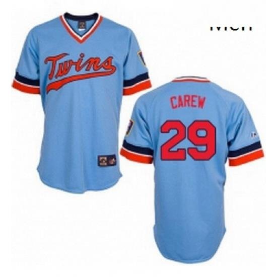 Mens Majestic Minnesota Twins 29 Rod Carew Authentic Light Blue Cooperstown Throwback MLB Jersey