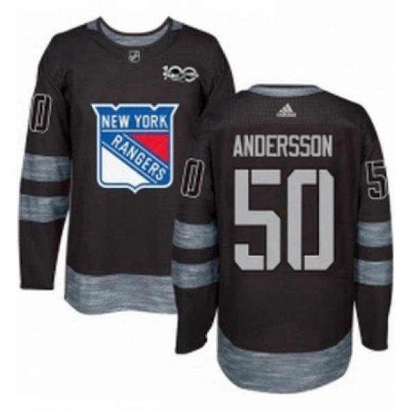 Mens Adidas New York Rangers 50 Lias Andersson Authentic Black 1917 2017 100th Anniversary NHL Jersey