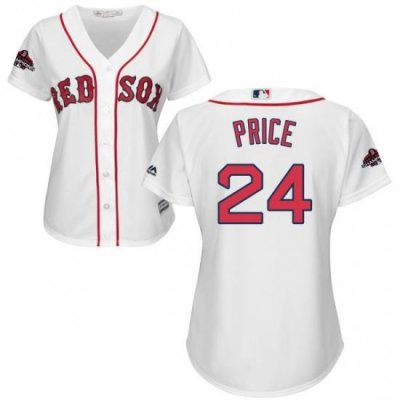 Womens Majestic Boston Red Sox 24 David Price Authentic White Home 2018 World Series Champions MLB Jersey