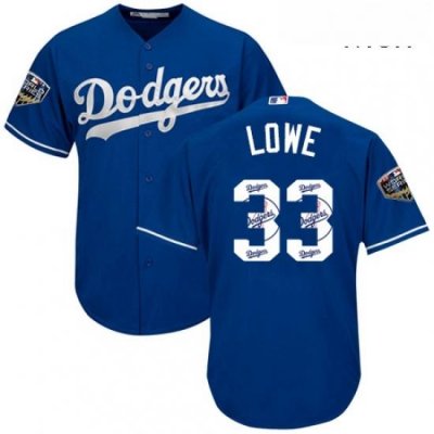 Mens Majestic Los Angeles Dodgers 33 Mark Lowe Authentic Royal Blue Team Logo Fashion Cool Base 2018 World Series MLB Jersey