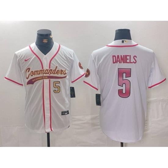 Men Washington Commanders 5 Jayden Daniels White With Patch Cool Base Stitched Baseball Jersey 3