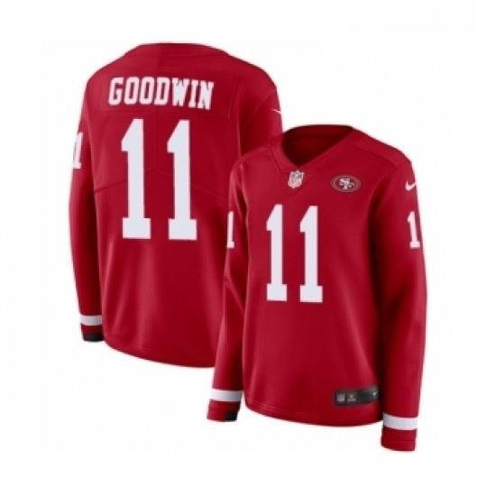 Womens Nike San Francisco 49ers 11 Marquise Goodwin Limited Red Therma Long Sleeve NFL Jersey