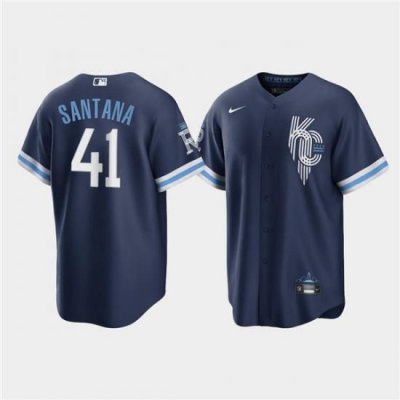 Men Kansas City Royals 41 Carlos Santana 2022 Navy City Connect Cool Base Stitched jersey