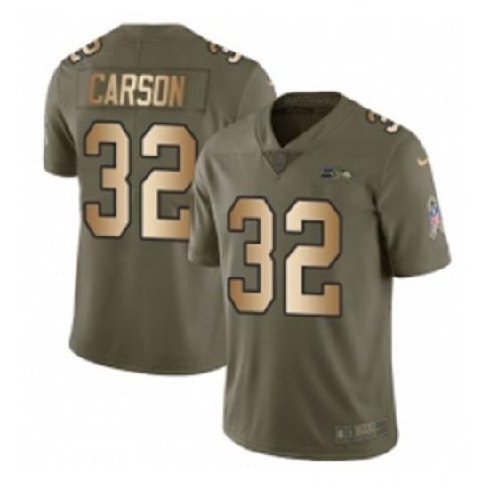 Mens Nike Seattle Seahawks 32 Chris Carson Limited OliveGold 2017 Salute to Service NFL Jersey