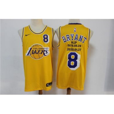 Men Los Angeles Lakers 8 Kobe Bryant Yellow Nike R.I.P Swingman Fas