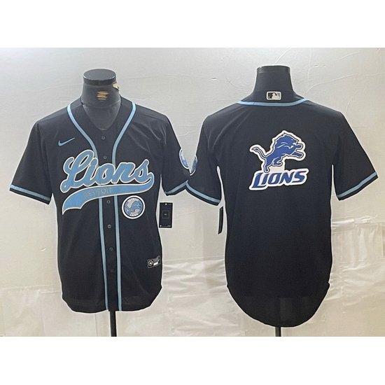 Men Detroit Lions Team Big Logo Black Cool Base Stitched Baseball Jersey 1