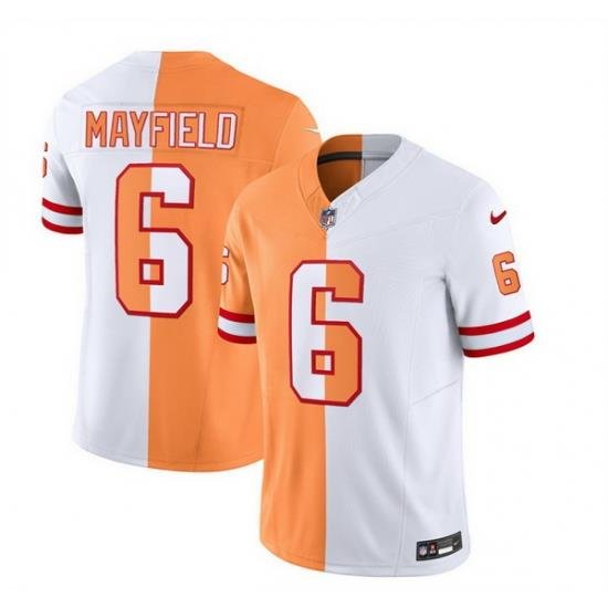 Men Tampa Bay Buccaneers 6 Baker Mayfield 2023 F U S E  White Gold Split Throwback Limited Stitched Jersey