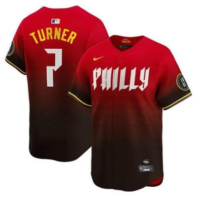 Men Philadelphia Phillies 7 Trea Turner Red 2024 City Connect Limited Stitched Jersey