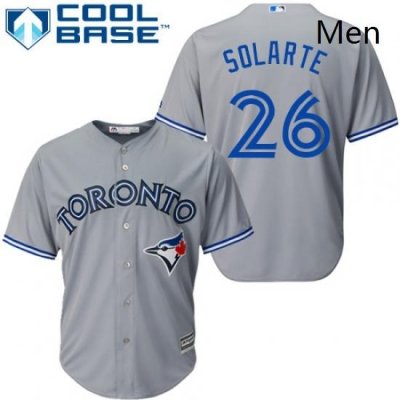 Mens Majestic Toronto Blue Jays 26 Yangervis Solarte Replica Grey Road MLB Jersey