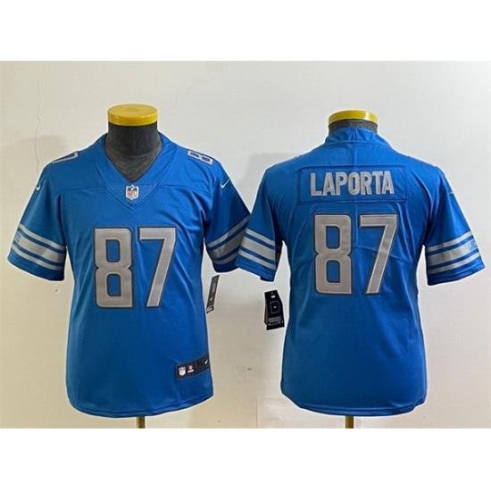 Women Detroit Lions 87 Sam LaPorta Blue Vapor Limited Stitched Football Jersey