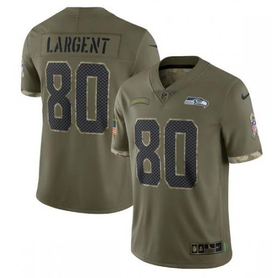 Men Seattle Seahawks 80 Steve Largent Olive 2022 Salute To Service Limited Stitched Jersey