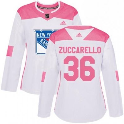 Womens Adidas New York Rangers 36 Mats Zuccarello Authentic WhitePink Fashion NHL Jersey