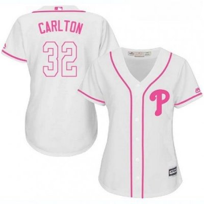 Womens Majestic Philadelphia Phillies 32 Steve Carlton Authentic White Fashion Cool Base MLB Jersey