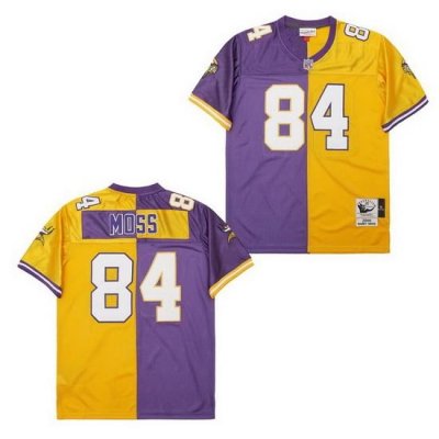 Men Minnesota Vikings Randy Moss #84 Gold Purple Stitched NFL Football Jersey