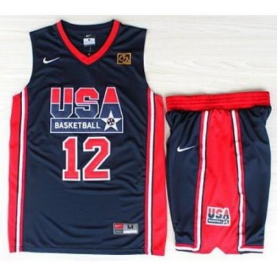 USA Basketball 1992 Olympic Dream Team Blue Jerseys & Shorts Suits 12# John Stockton