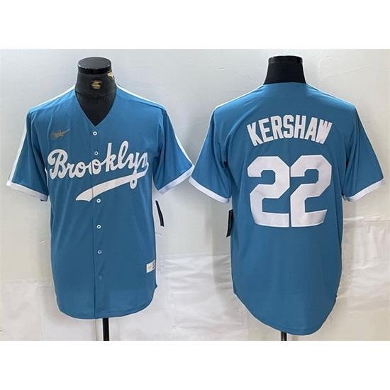 Men Los Angeles Dodgers 22 Clayton KershaW Light Blue ThroWback Cool Base Stitched Baseball Jersey